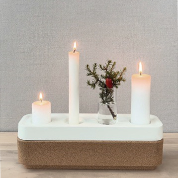 Stumpastaken Long blanc avec coupelle en liège naturel-Bougies et vases offerts !