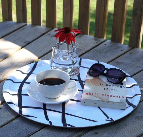 Black and white tray made in Sweden