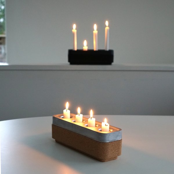 Bougeoir long avec bol en liège naturel